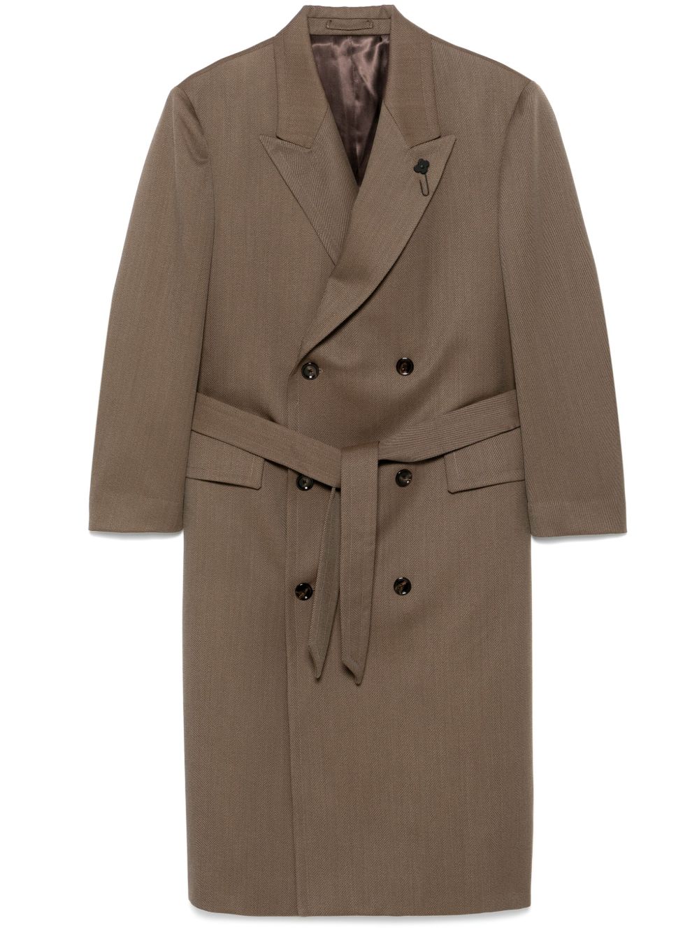 Maison-Kitsune Lardini Belted Coat Brown Men Double Breasted Coats