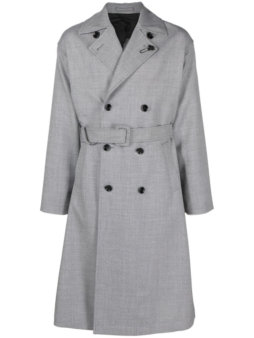 Lardini notched-lapels Wool Trench Coat Grey Men Trench Coats Maison-Kitsune