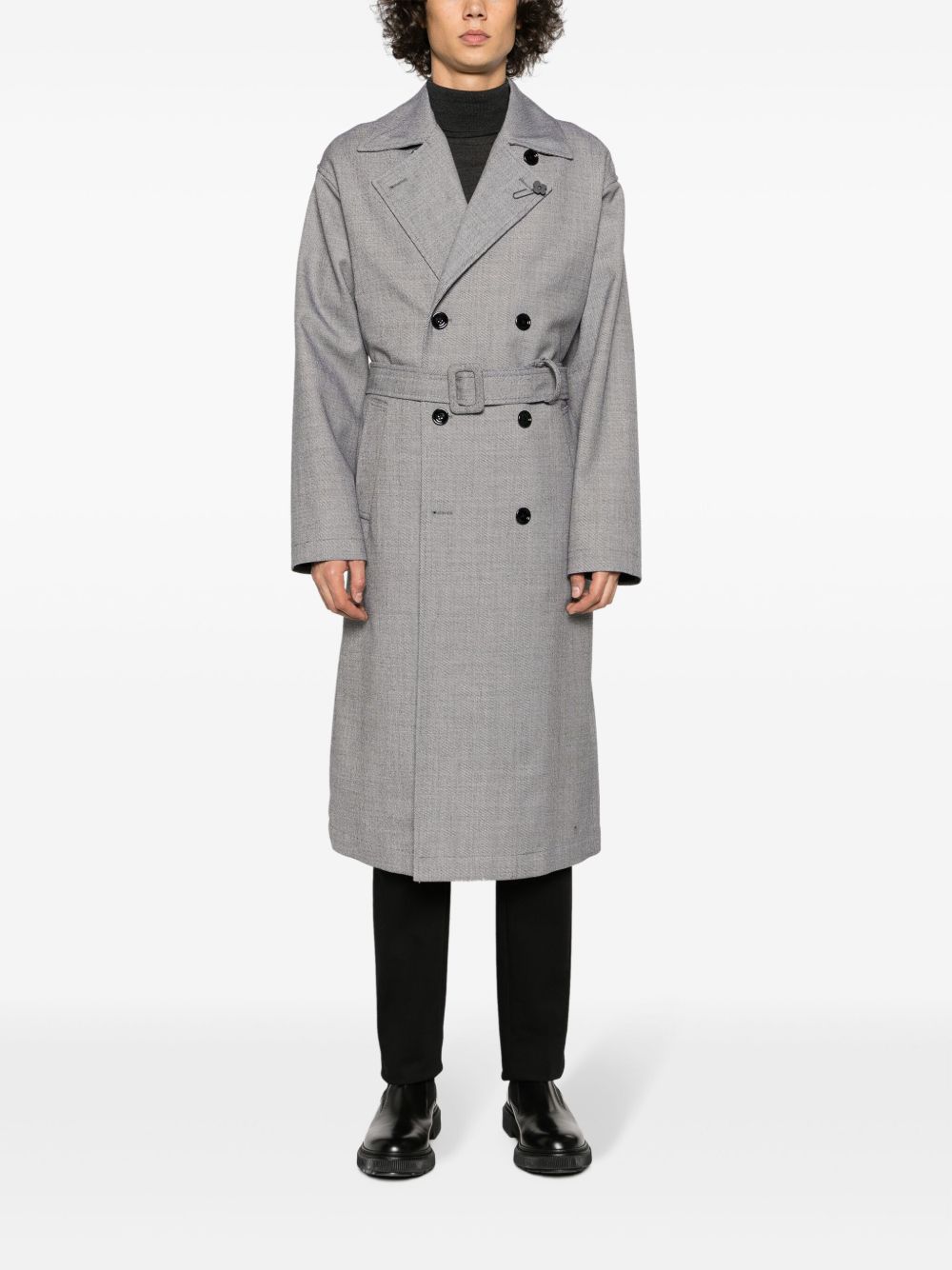 Lardini notched-lapels Wool Trench Coat Grey Men Trench Coats Maison-Kitsune
