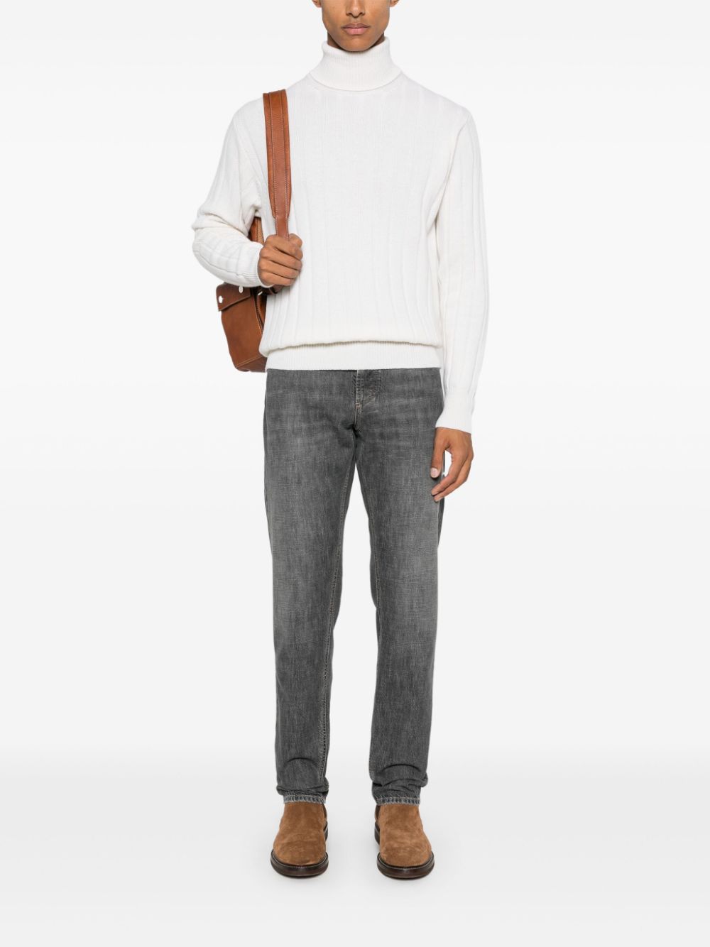 Maison-Kitsune Knitted Sweaters Men Lardini ribbed-knit Sweater White