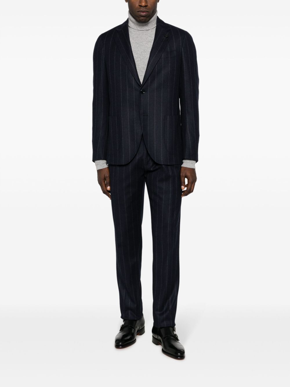 Men Single Breasted Suits Maison-Kitsune Lardini single-breasted Pinstripe Suit Black