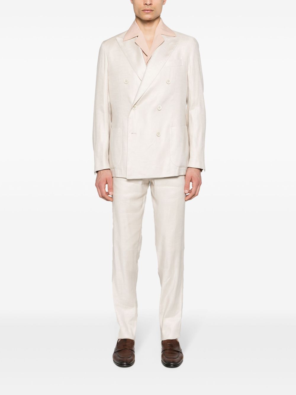 Men Double Breasted Suits Maison-Kitsune Lardini peak-lapels double-breasted Suit Neutrals
