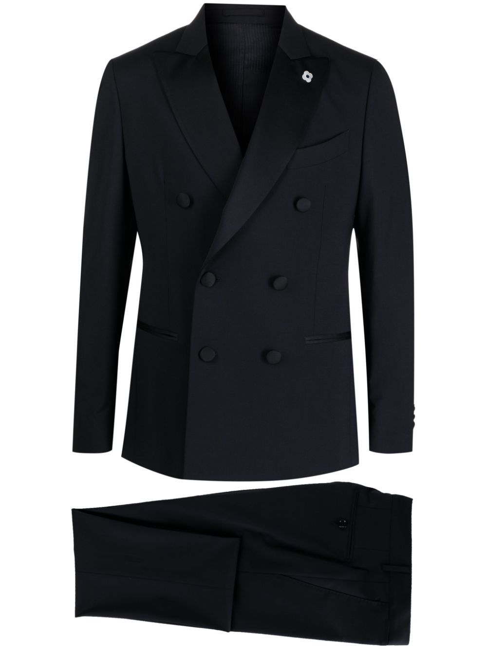 Men Double Breasted Suits Maison-Kitsune Lardini double-breasted Wool Suit Blue