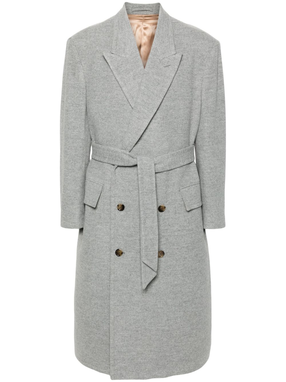 Maison-Kitsune Double Breasted Coats Men Lardini Belted Coat Grey