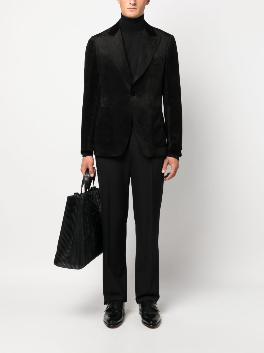 Maison-Kitsune Blazers Men Lardini brooch-detail single-breasted Blazer Black