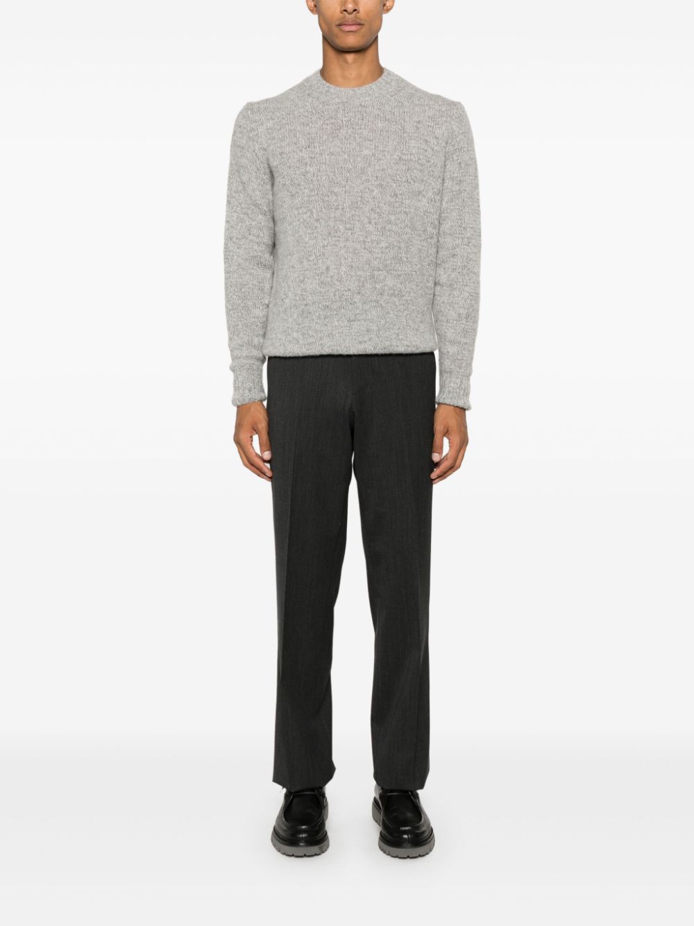 Lardini long-sleeve crew-neck Sweater Grey Maison-Kitsune Men Knitted Sweaters