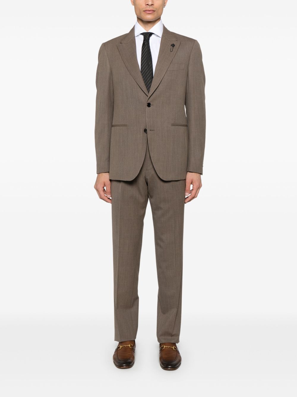 Maison-Kitsune Single Breasted Suits Men Lardini single-breasted Suit Brown