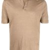 Maison-Kitsune Lardini logo-tag split-neck Polo Shirt Brown Men Polo Shirts
