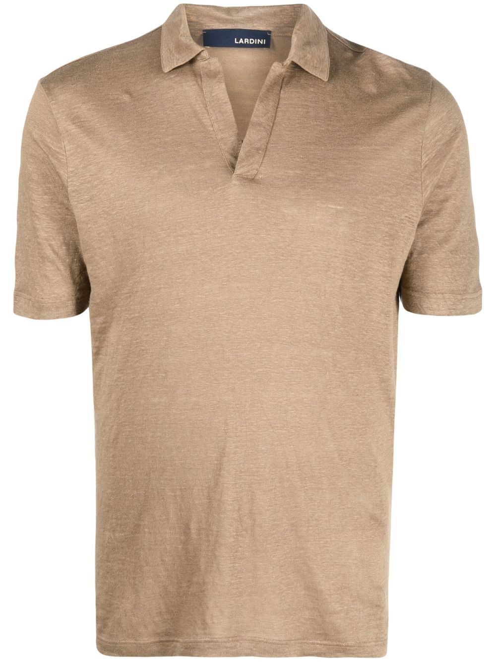 Maison-Kitsune Lardini logo-tag split-neck Polo Shirt Brown Men Polo Shirts