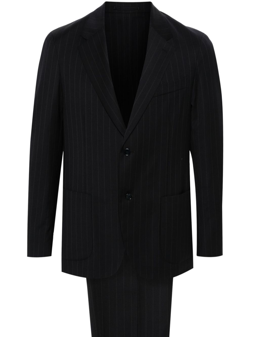Maison-Kitsune Single Breasted Suits Men Lardini Pinstriped Wool Suit Blue