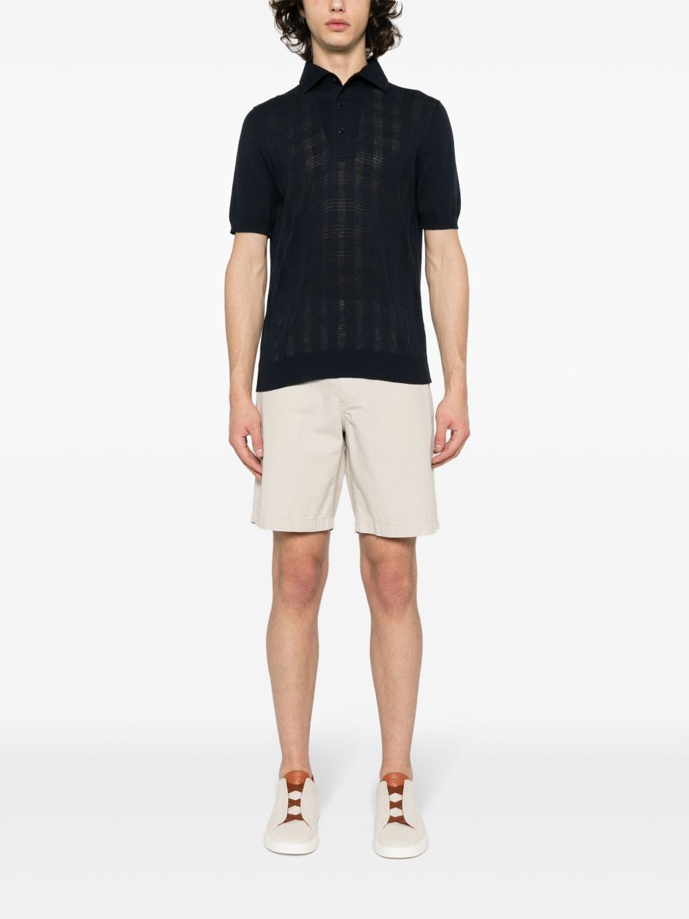 Maison-Kitsune Lardini Checked Cotton Polo Shirt Blue Men Polo Shirts