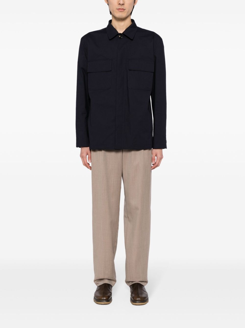 Maison-Kitsune Lardini flap-pocket Cotton Shirt Jacket Blue Men Shirt Jackets