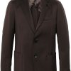 Maison-Kitsune Blazers Men Lardini brooch-logo Appliqué Blazer Brown