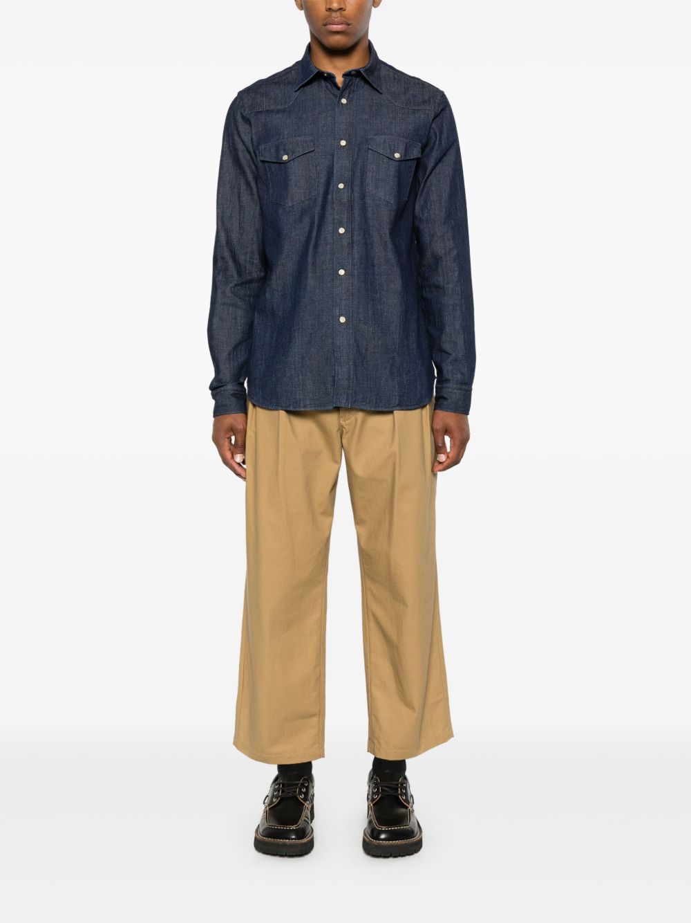 Men Shirts Maison-Kitsune Lardini Cotton Shirt Blue