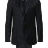 Maison-Kitsune Lardini logo-brooch Suit Blue Men Double Breasted Suits