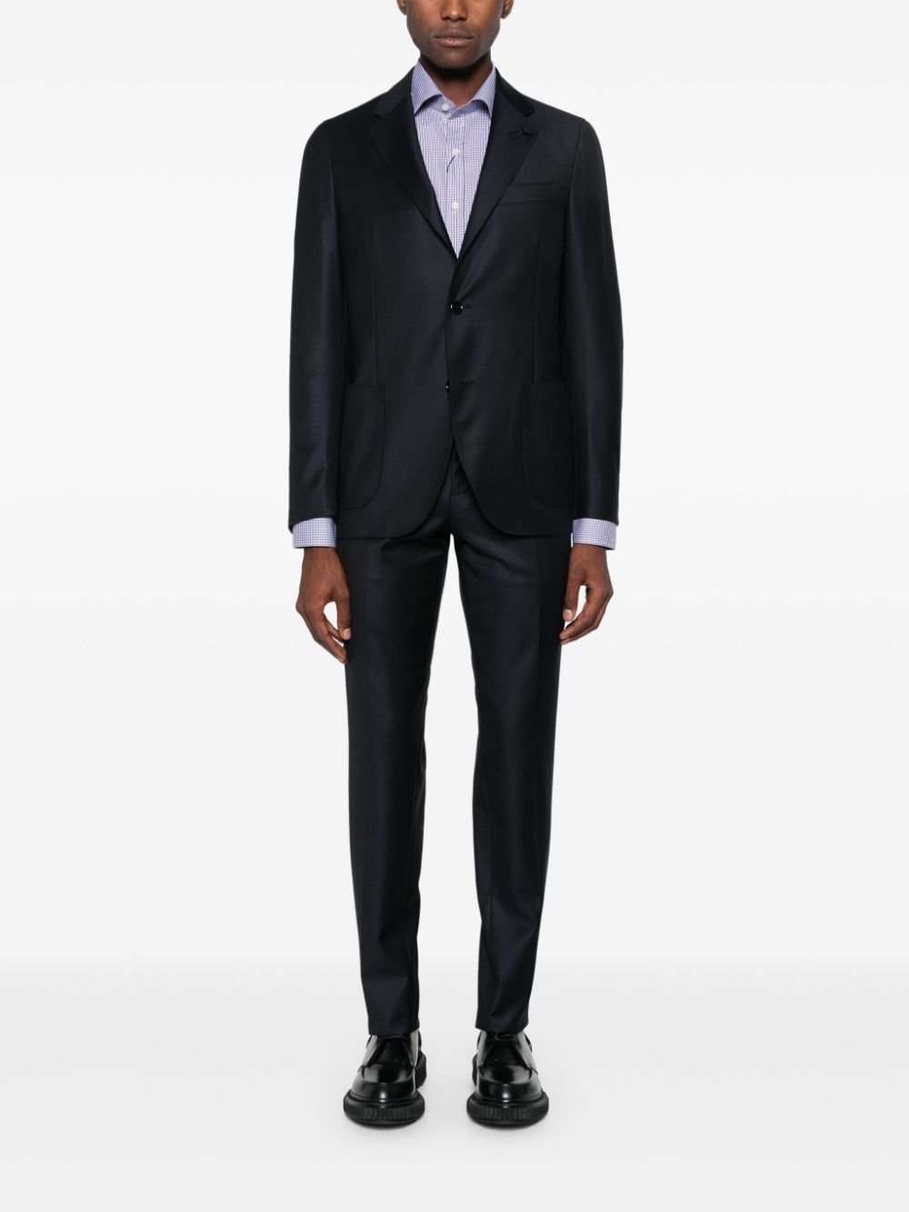 Maison-Kitsune Lardini logo-brooch Suit Blue Men Double Breasted Suits