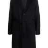 Lardini tied-waist Wool Coat Blue Men Single Breasted Coats Maison-Kitsune
