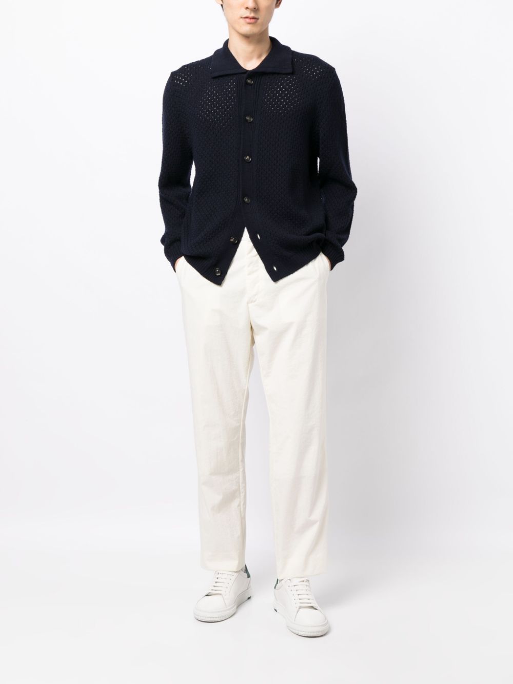 Lardini pointelle-knit Wool Cardigan Blue Men Cardigans Maison-Kitsune