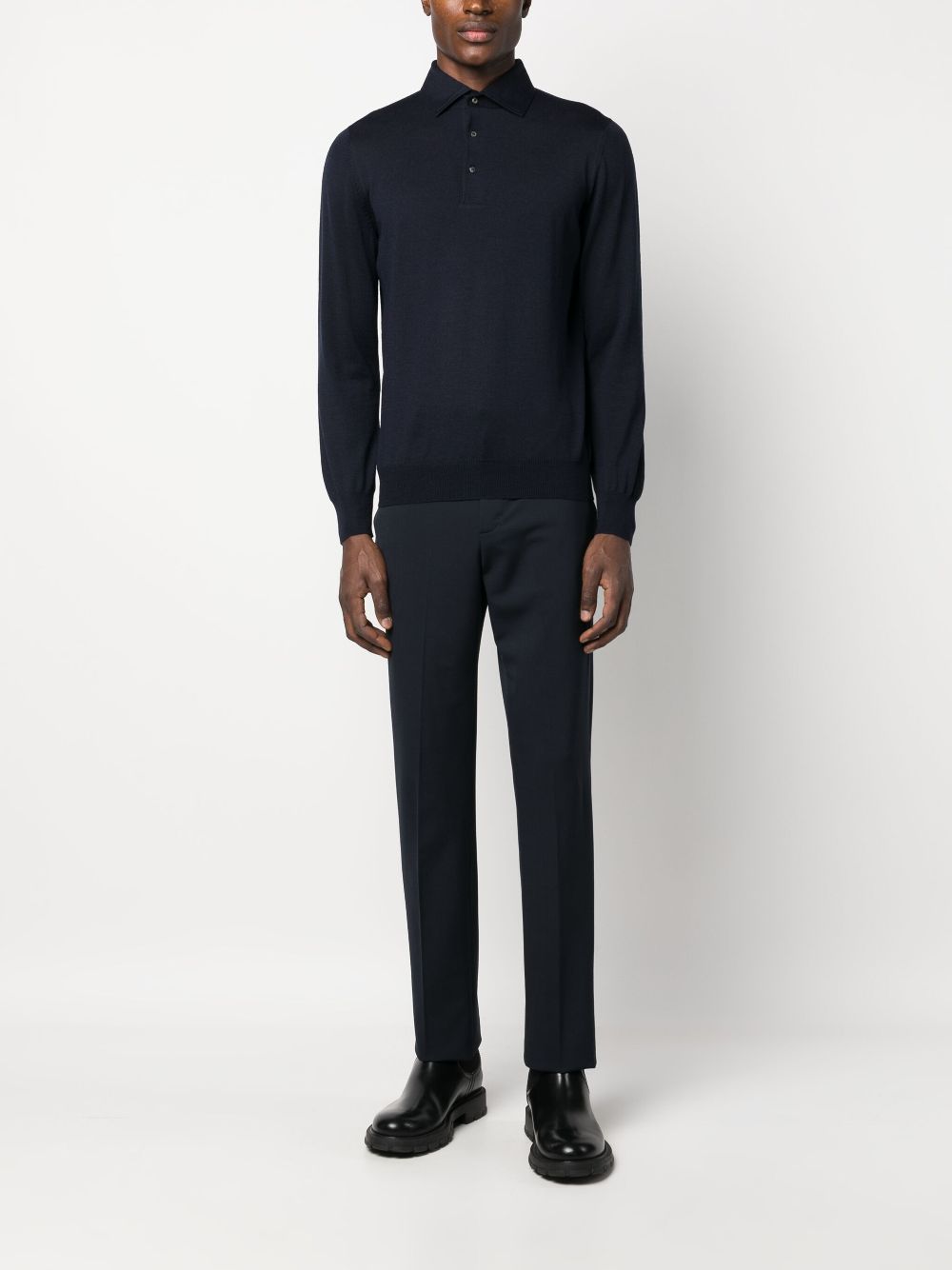 Maison-Kitsune Polo Shirts Men Lardini fine-knit Wool Polo Shirt Blue