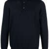 Maison-Kitsune Polo Shirts Men Lardini fine-knit Wool Polo Shirt Blue