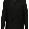 Men Blazers Maison-Kitsune Lardini twill-weave double-breasted Blazer Black
