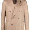 Men Blazers Maison-Kitsune Lardini double-breasted satin-finish Blazer Neutrals