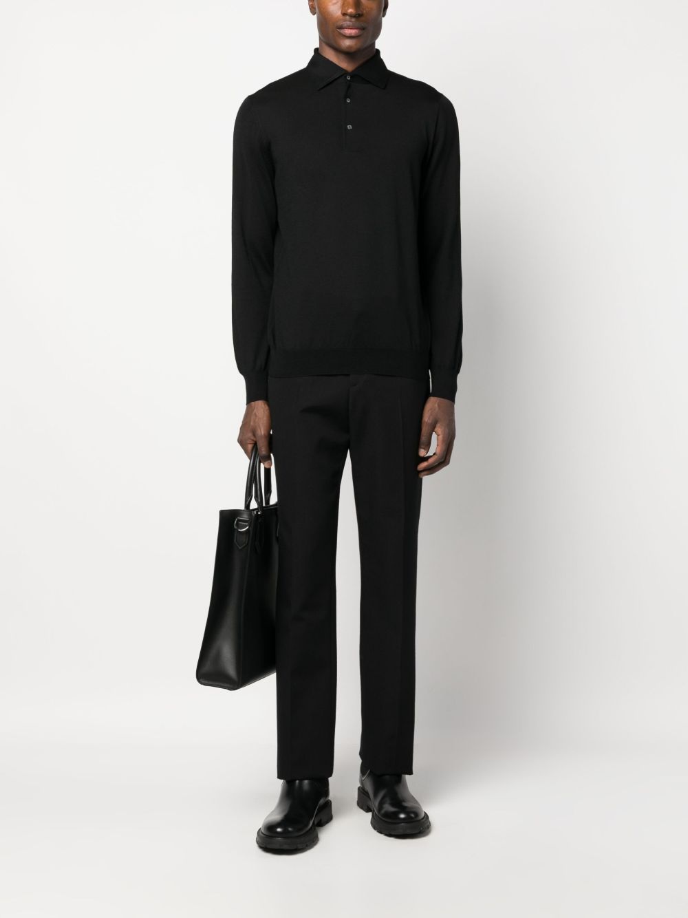 Maison-Kitsune Lardini fine-knit Wool Polo Shirt Black Men Polo Shirts