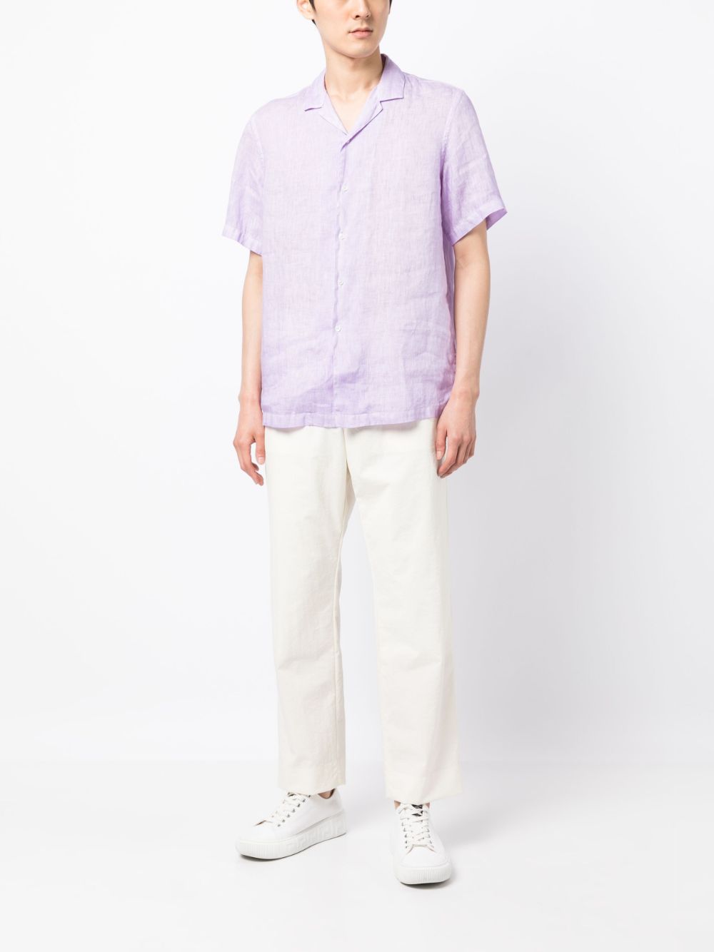 Lardini short-sleeved Linen Shirt Purple Maison-Kitsune Men Shirts