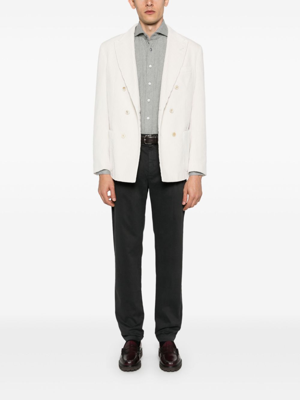 Maison-Kitsune Shirts Men Lardini cutaway-collar Flannel Shirt Grey