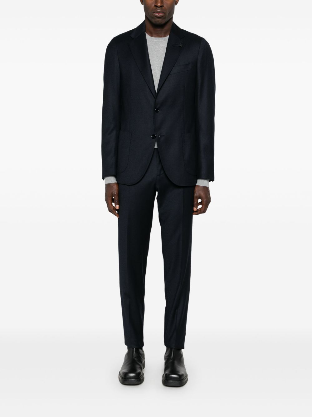 Men Single Breasted Suits Maison-Kitsune Lardini Flannel Suit Blue