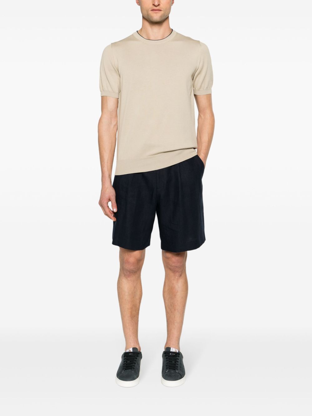 Maison-Kitsune Lardini mid-rise Linen Bermuda Shorts Blue Men Bermuda Shorts