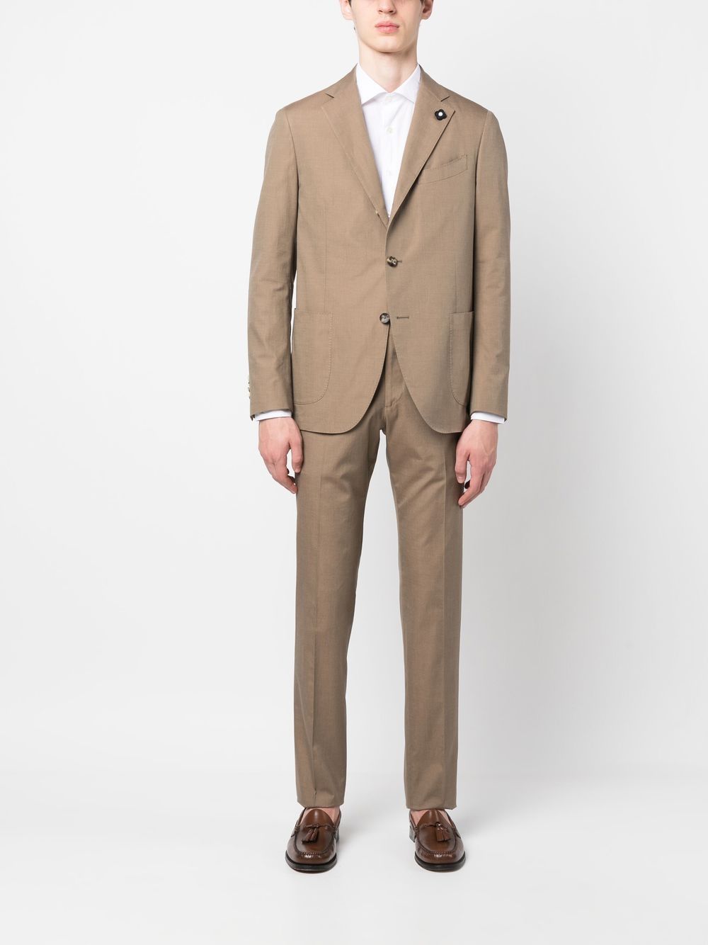 Men Single Breasted Suits Maison-Kitsune Lardini single-breasted two-piece Suit Brown