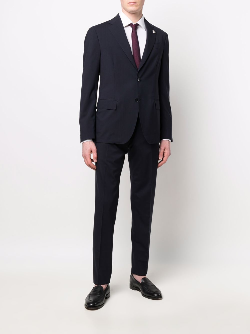 Men Single Breasted Suits Maison-Kitsune Lardini brooch-detail single-breasted Suit Blue