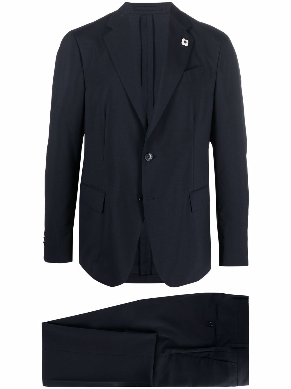 Men Single Breasted Suits Maison-Kitsune Lardini brooch-detail single-breasted Suit Blue