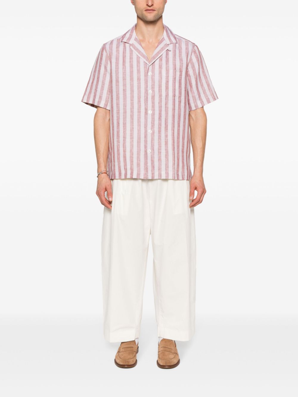 Maison-Kitsune Shirts Men Lardini Striped Linen Shirt Brown