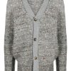 Maison-Kitsune Cardigans Men Lardini Mélange ribbed-trim Cardigan Grey