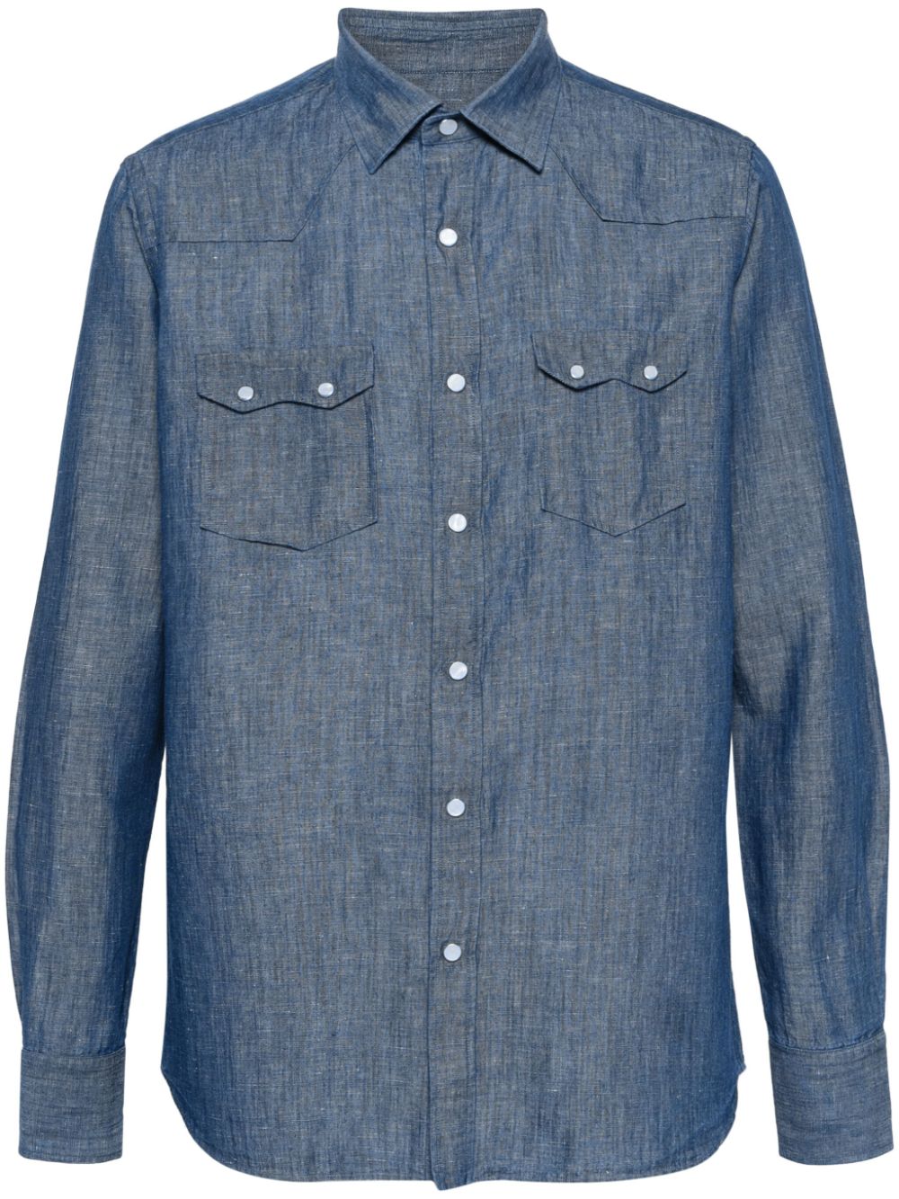 Lardini Chambray Longsleeved Shirt Blue Maison-Kitsune Men Shirts