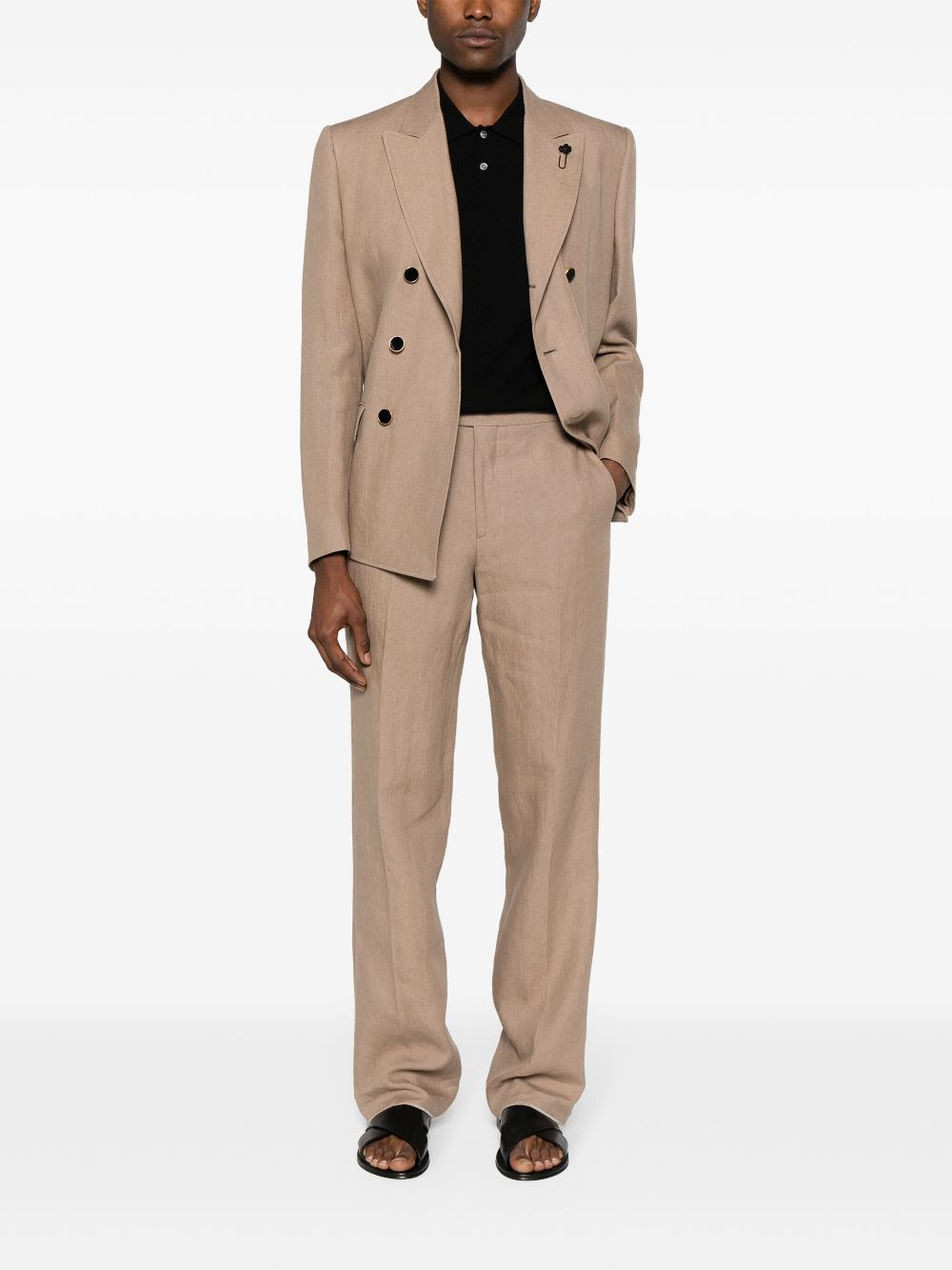 Men Tailored Pants Maison-Kitsune Lardini mid-rise Tailored Linen Trousers Neutrals