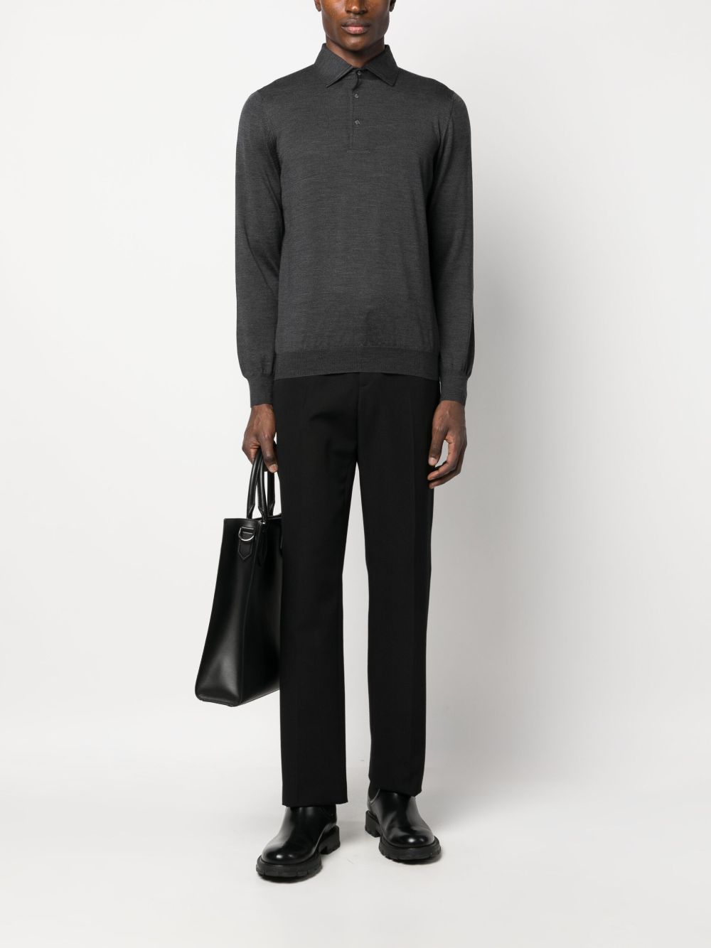 Maison-Kitsune Lardini fine-knit Wool Polo Shirt Grey Men Polo Shirts