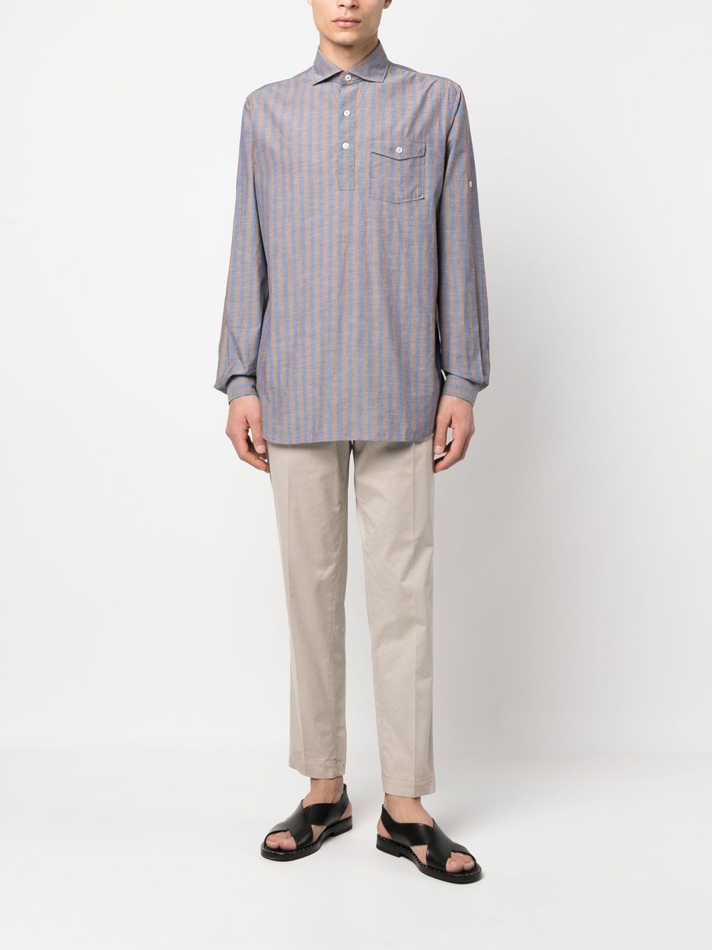Lardini Striped Cotton Shirt Blue Men Shirts Maison-Kitsune