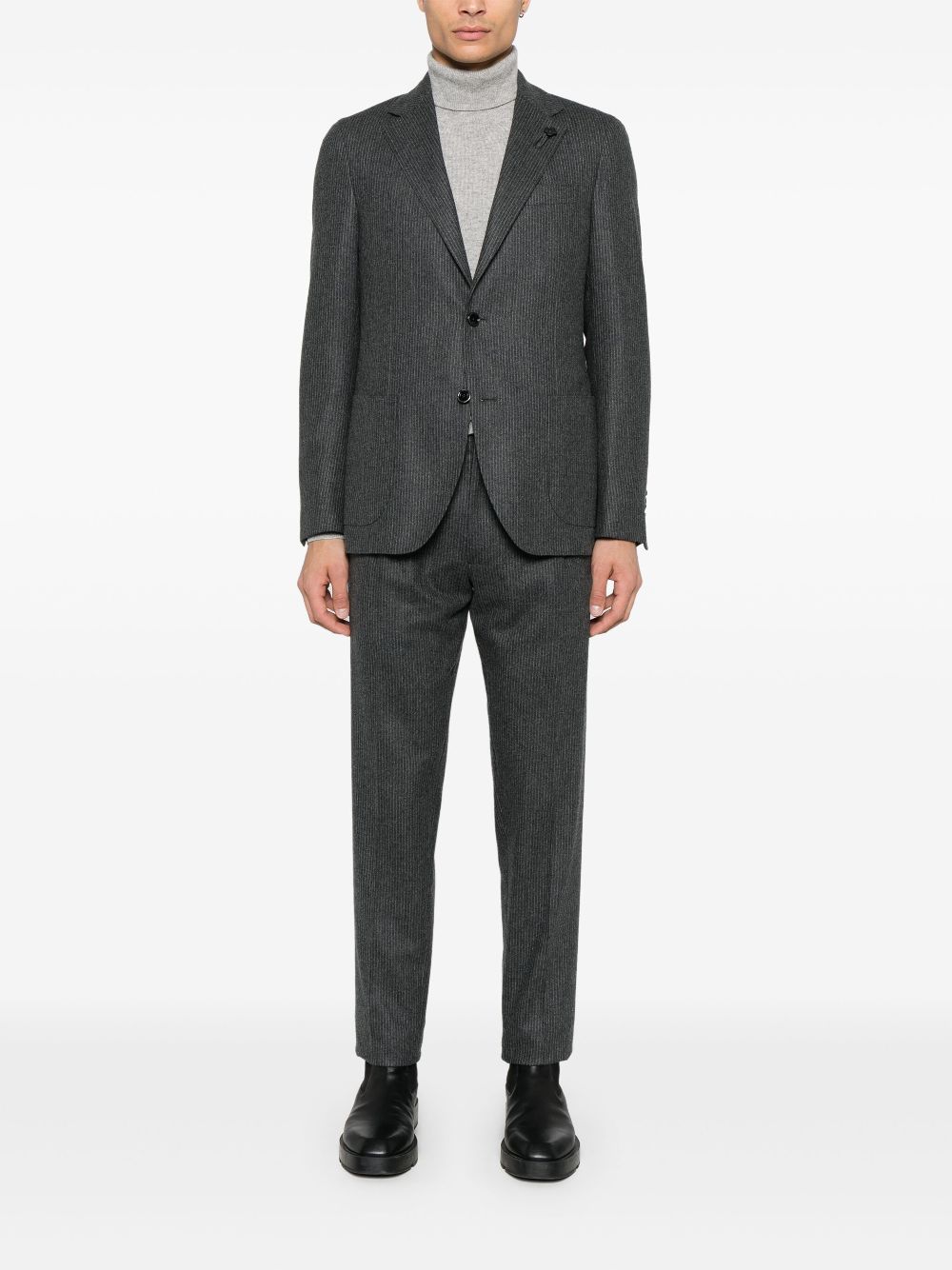 Maison-Kitsune Single Breasted Suits Men Lardini Striped Suit Grey