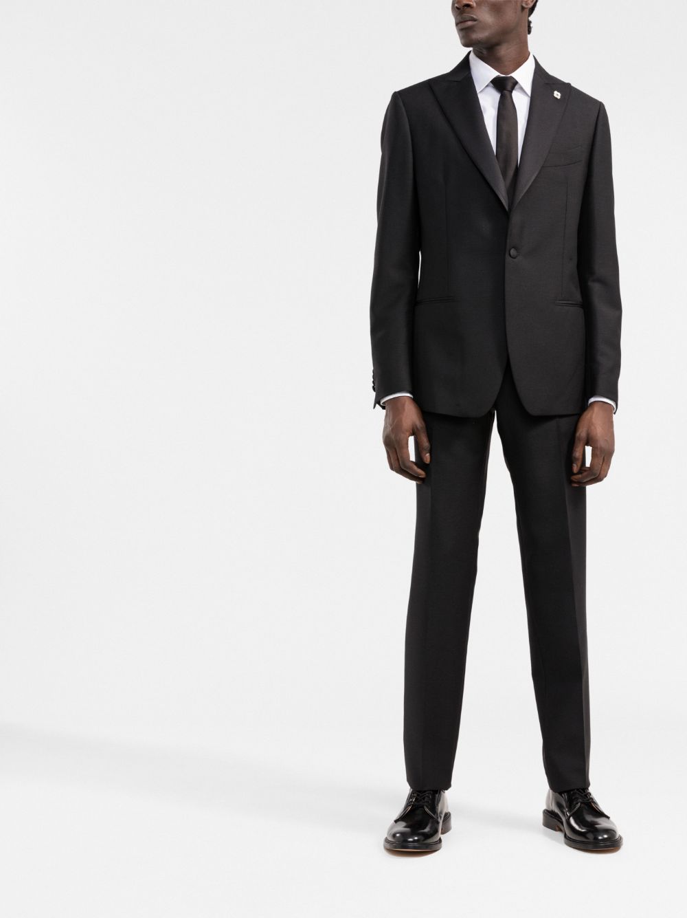Men Single Breasted Suits Maison-Kitsune Lardini logo-lapel single-breasted Suit Black