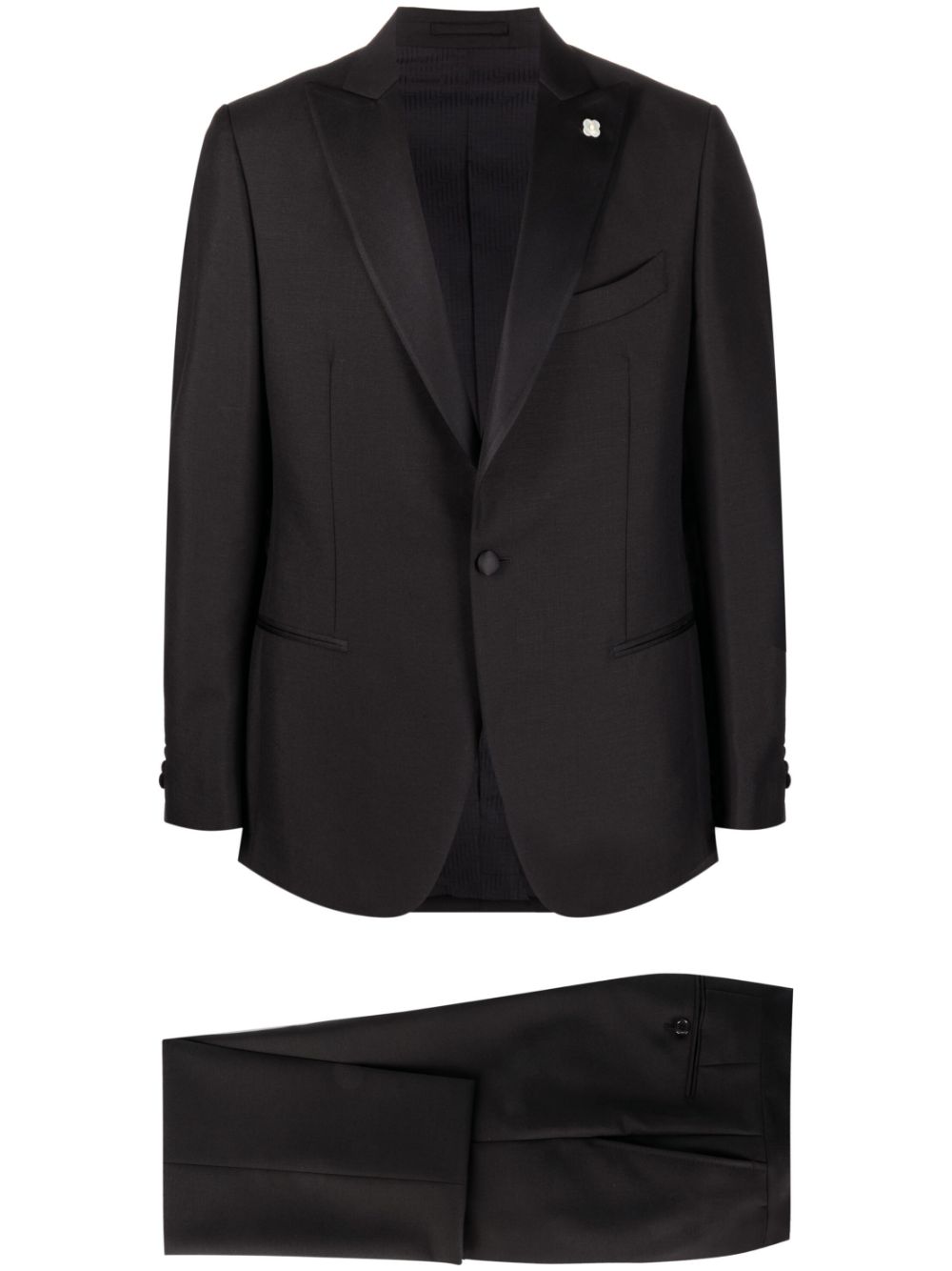 Men Single Breasted Suits Maison-Kitsune Lardini logo-lapel single-breasted Suit Black