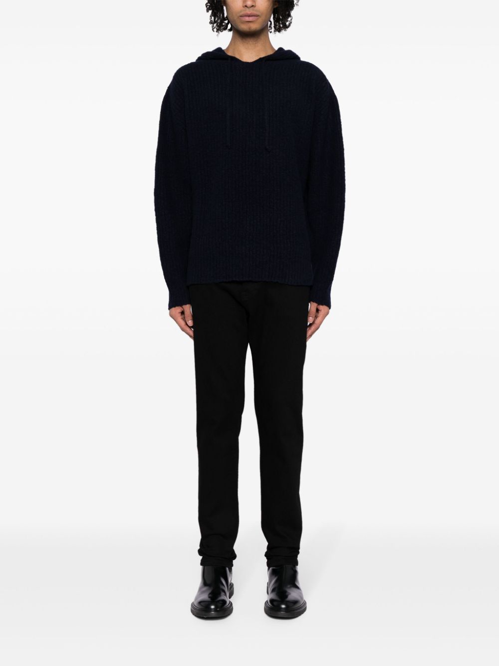 Lardini long-sleeve Ribbed Hoodie Black Men Hoodies Maison-Kitsune