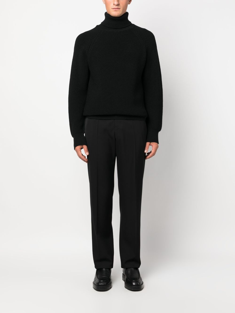 Lardini roll-neck Ribbed Wool Jumper Black Men Knitted Sweaters Maison-Kitsune