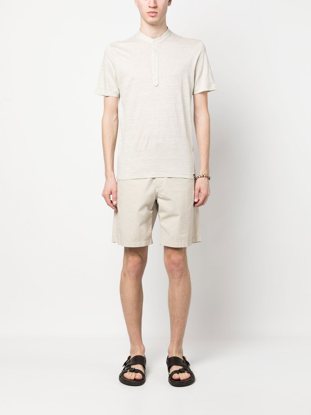 Maison-Kitsune Polo Shirts Men Lardini logo-tag Linen Polo Shirt Neutrals