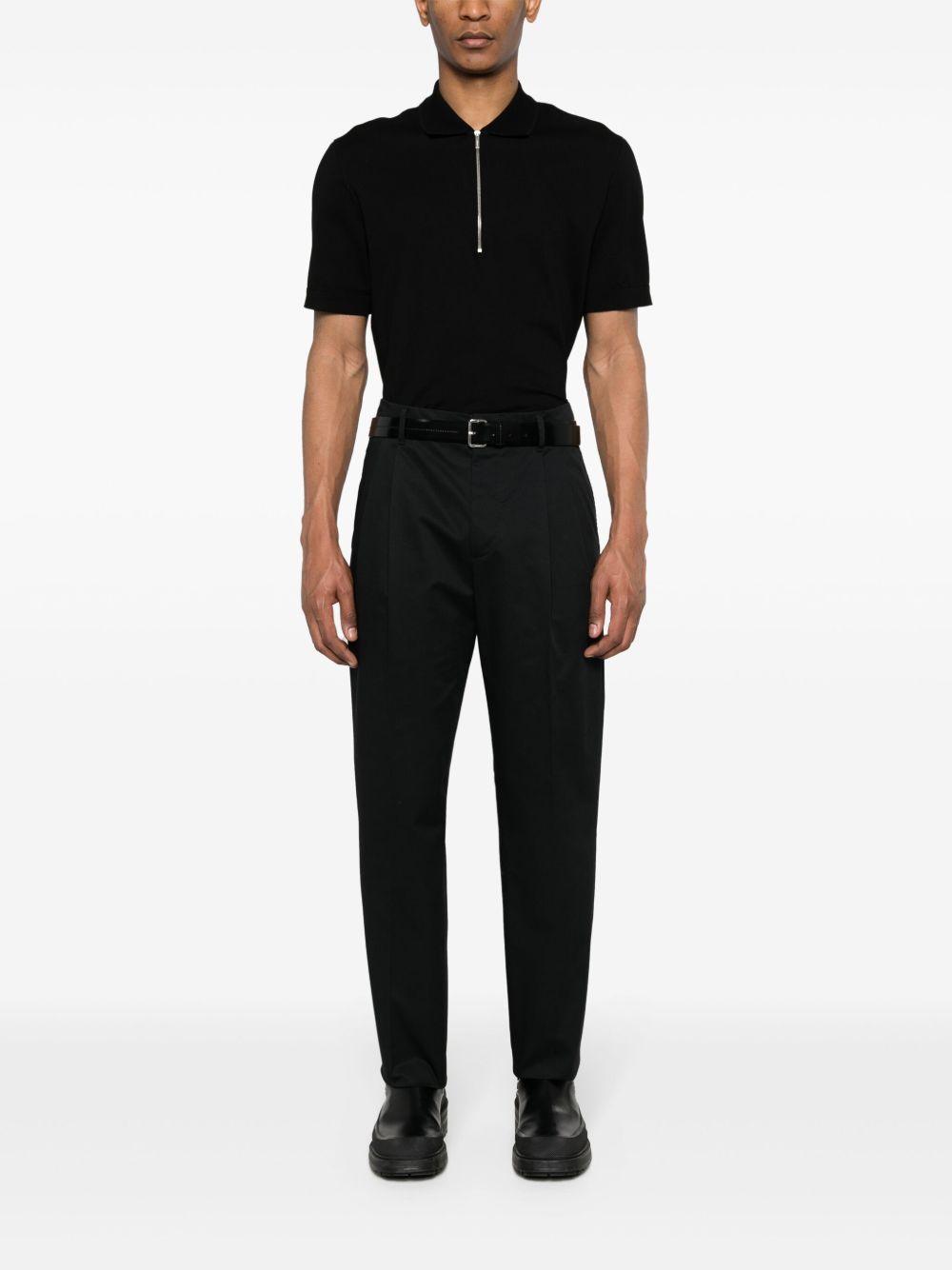 Maison-Kitsune Lardini Tapered Cotton Chino Trousers Black Men Chinos