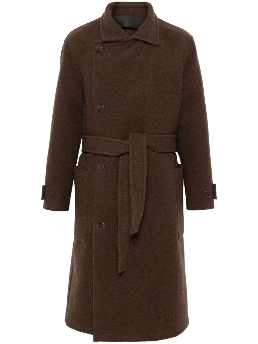 Maison-Kitsune LEMAIRE Belted Wool Coat Brown Men Single Breasted Coats