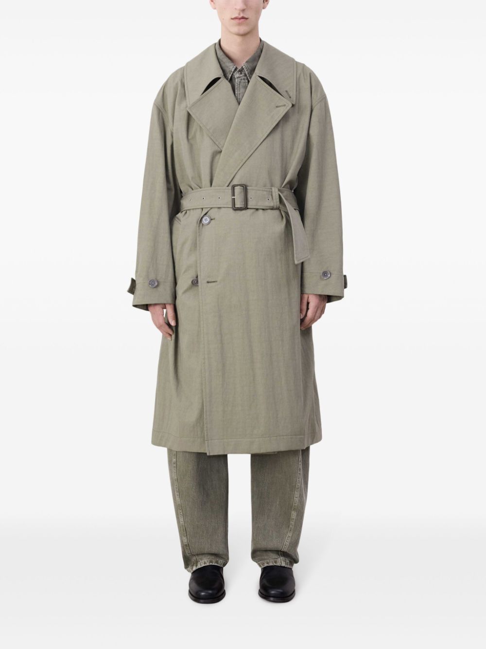 LEMAIRE Belted Trench Coat Green Men Trench Coats Maison-Kitsune