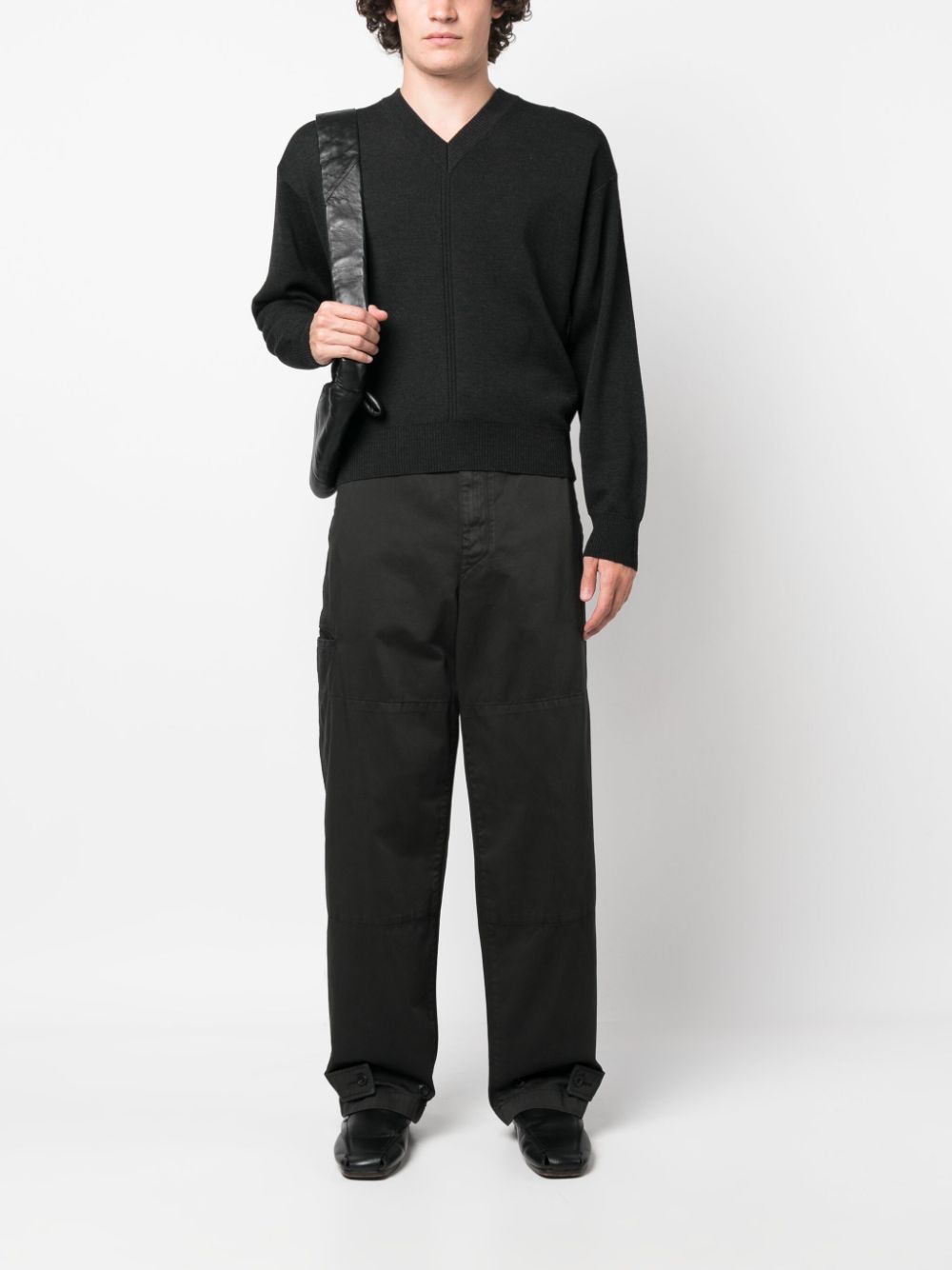 LEMAIRE V-neck Knitted Jumper Black Men Knitted Sweaters Maison-Kitsune